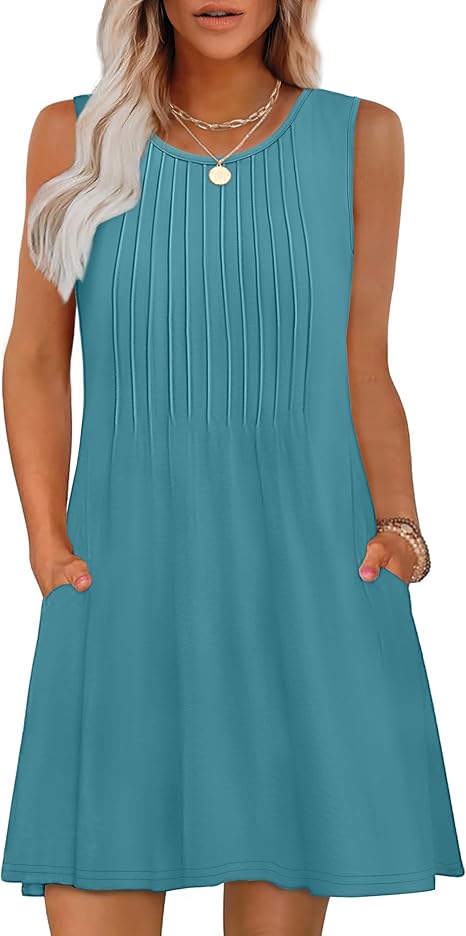 Vestido tipo holgado chaleco informal de cuello redondo sin mangas para vacaciones en la playa