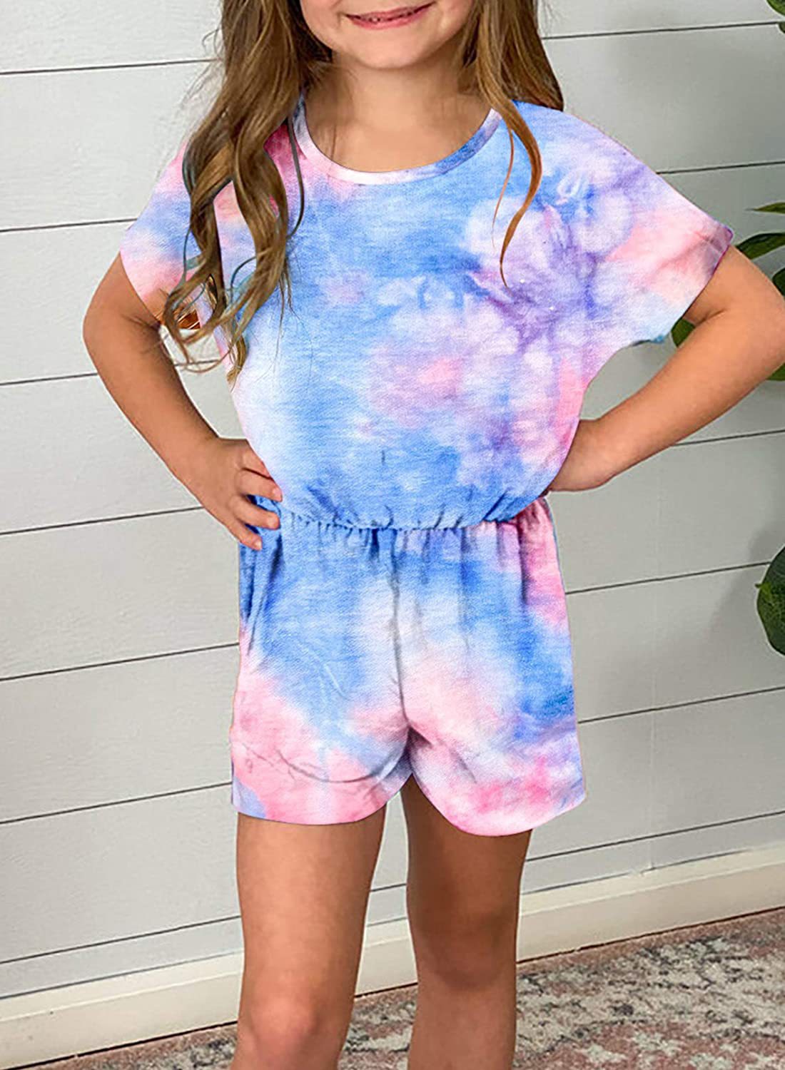Mono Cuello Redondo Estampado Tie-Dye para Niñas — Algodón