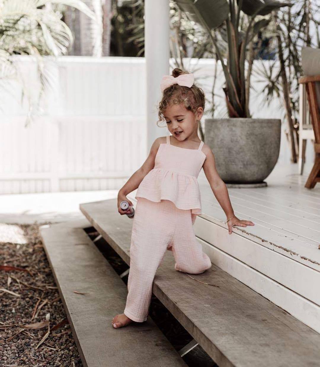 Girls' Cotton and Linen Summer Jumpsuits.