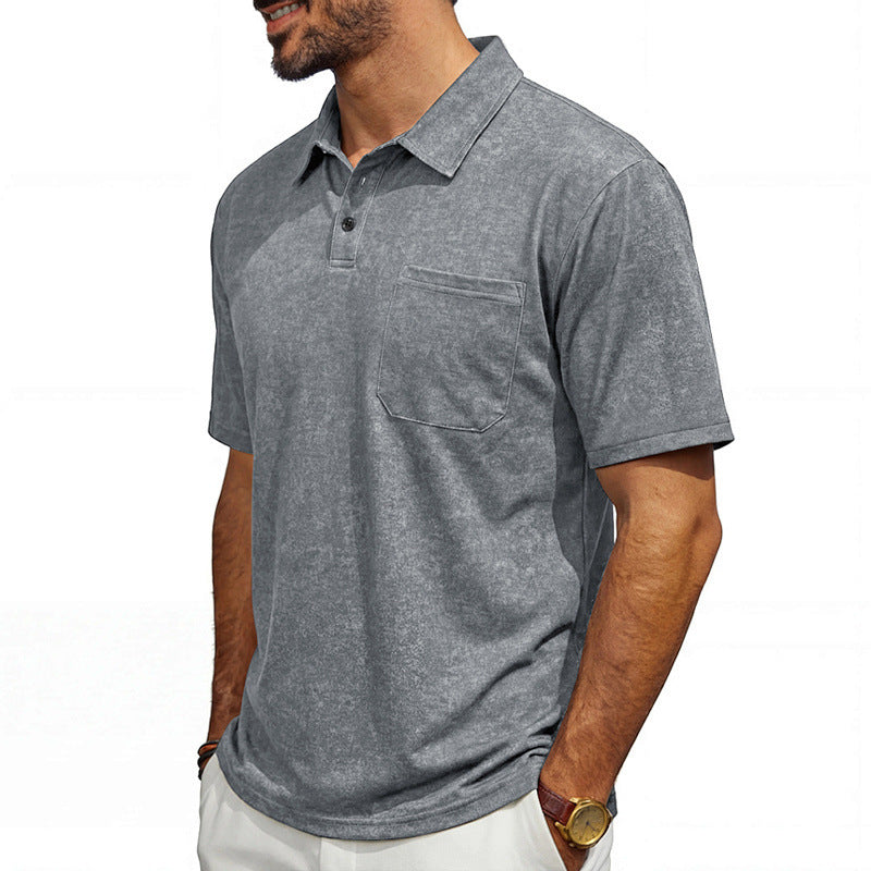 Camiseta polo de manga corta holgada con solapa desgastada para hombre