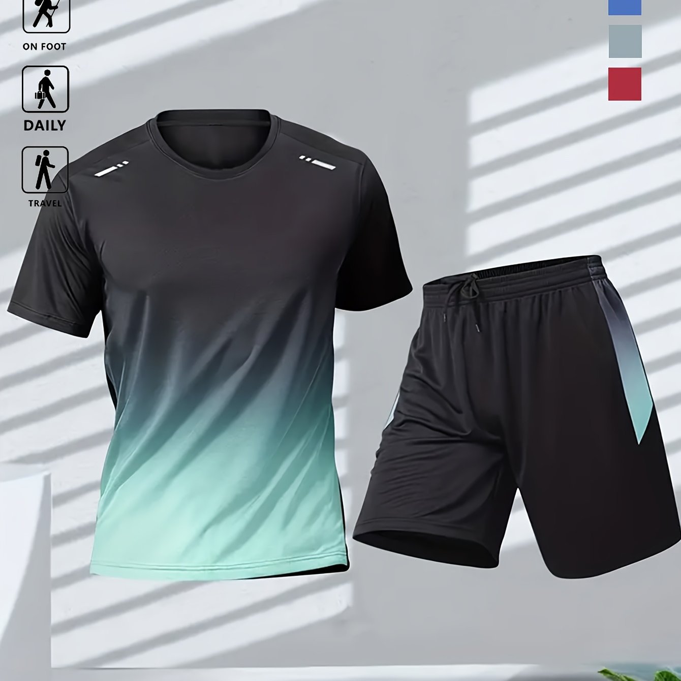 Conjunto casual de verano de ropa deportiva con degradado de movimiento y pantalones cortos