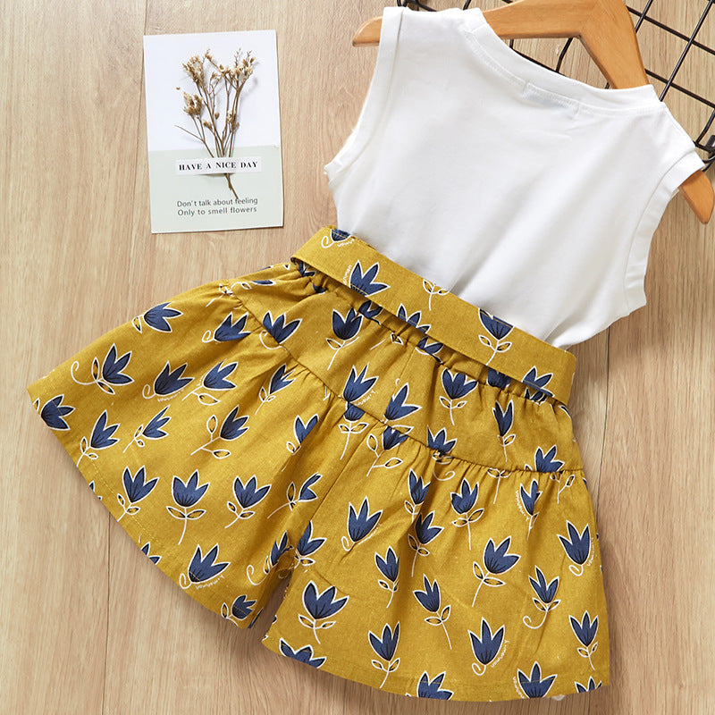 Conjunto de Dos Piezas para Niñas con Lazo — Algodón Estilo Coreano