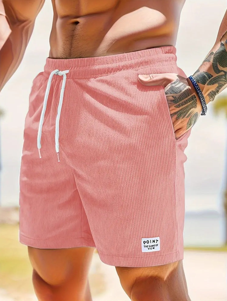 Pantalones cortos de hombre de color liso, con cordones, corte holgado y pierna recta para el verano