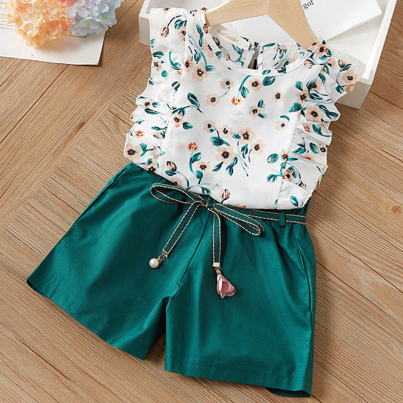 Conjunto Dos Piezas Manga Corta y Short para Niñas — Algodón