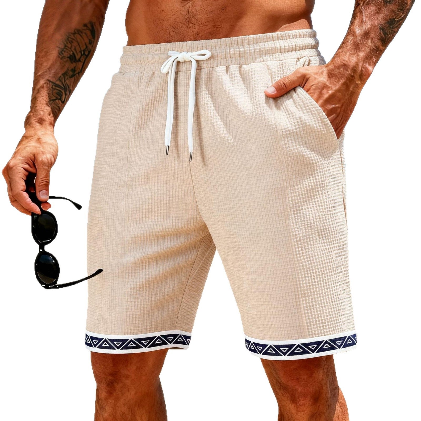 Pantalones cortos de playa transpirables con diseño de retazos y tejido gofrado.