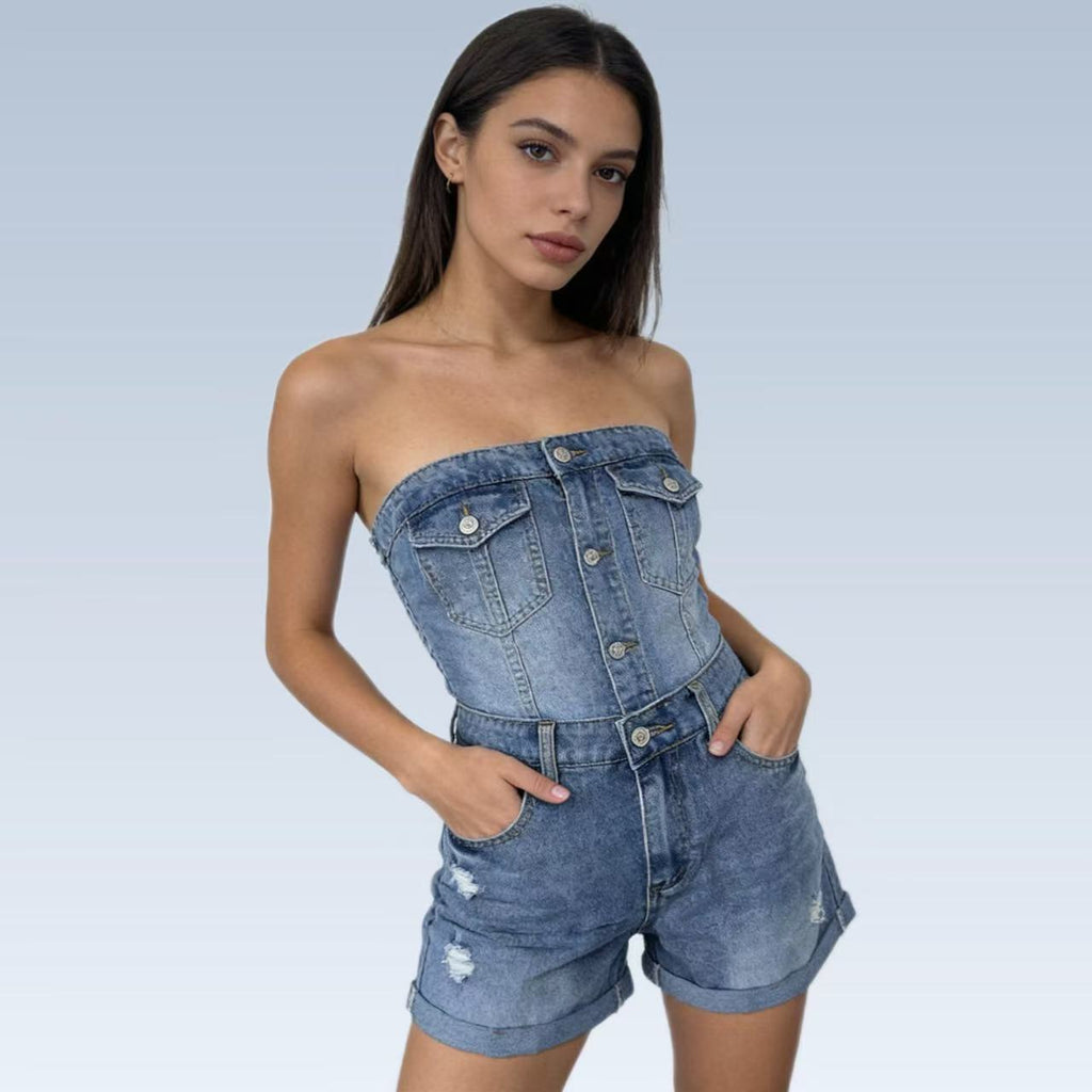 Shorts vaqueros casuales de estilo retro desgastado