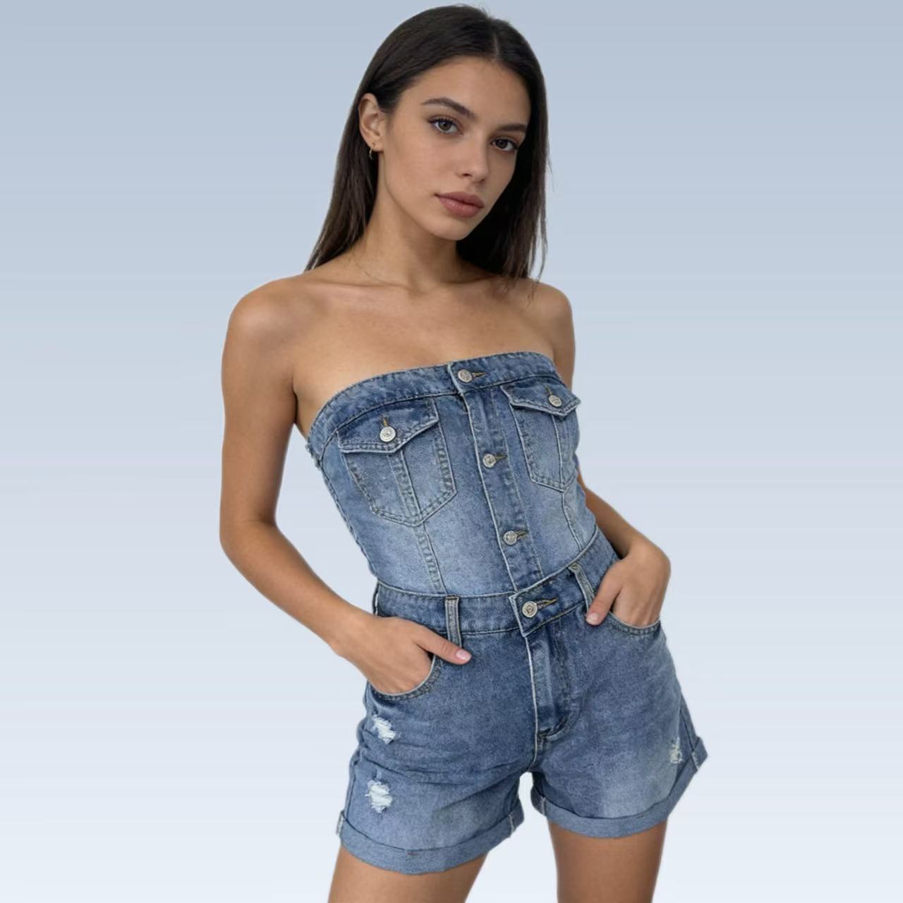 Shorts vaqueros casuales de estilo retro desgastado