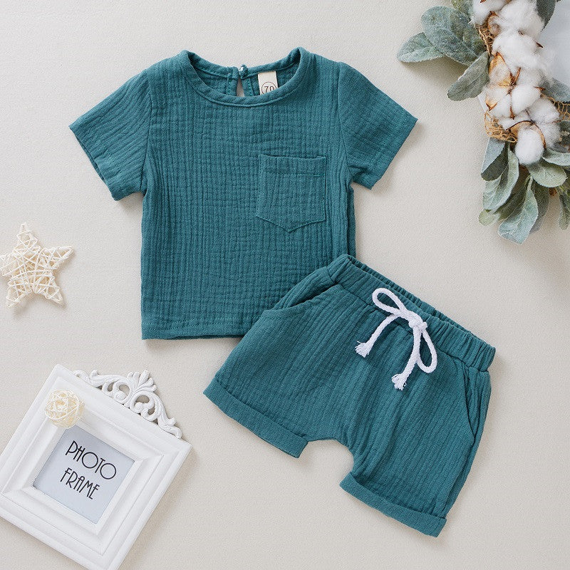 Conjunto de Dos Piezas de Manga Corta y Pantalón Corto de Algodón para Niños