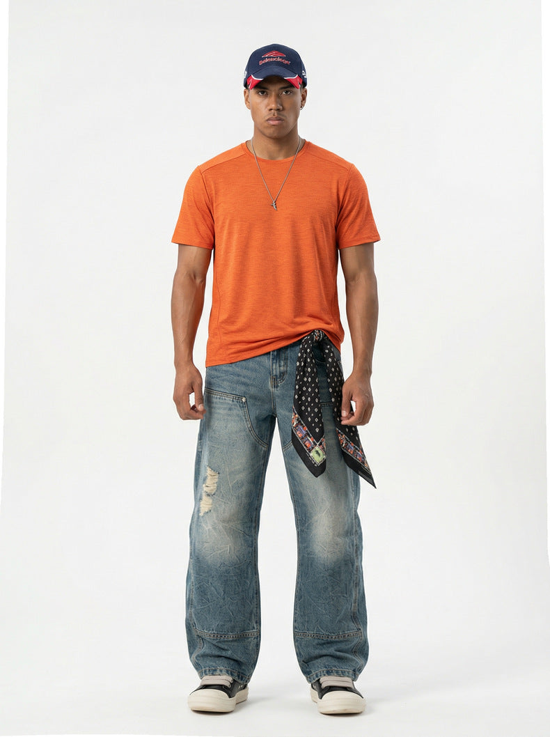 Camiseta de manga corta para hombre, transpirable y de secado rápido, ideal para actividades al aire libre.