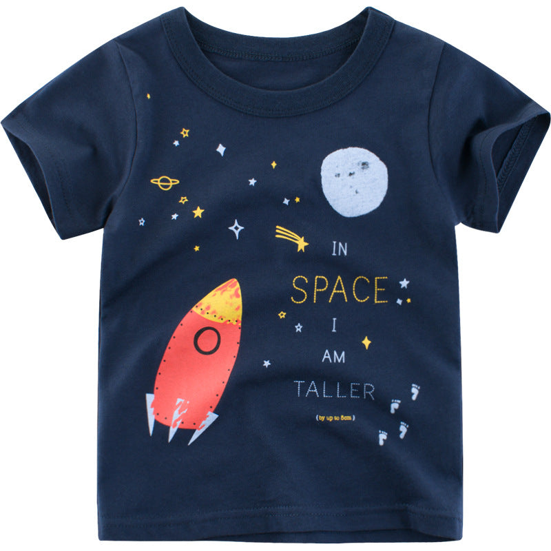 Camiseta Infantil Manga Corta con Estampado de Cohete — Verano