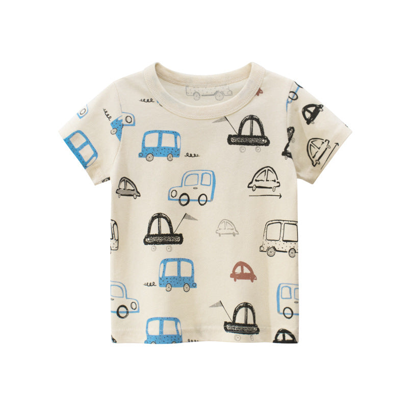 Camiseta de Manga Corta con Estampado de Coches para Niños — Estilo Coreano