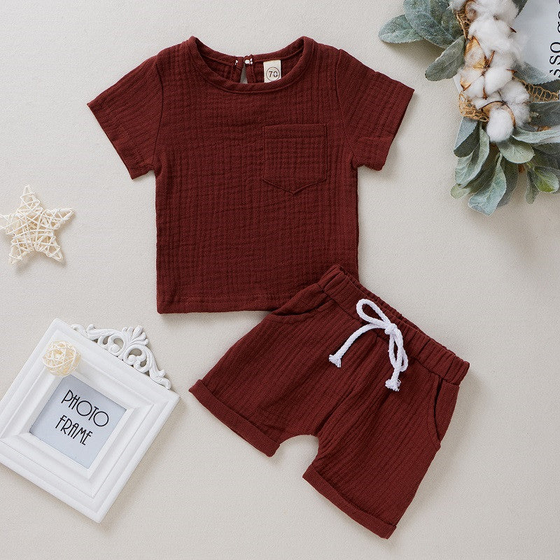 Conjunto de Dos Piezas de Manga Corta y Pantalón Corto de Algodón para Niños