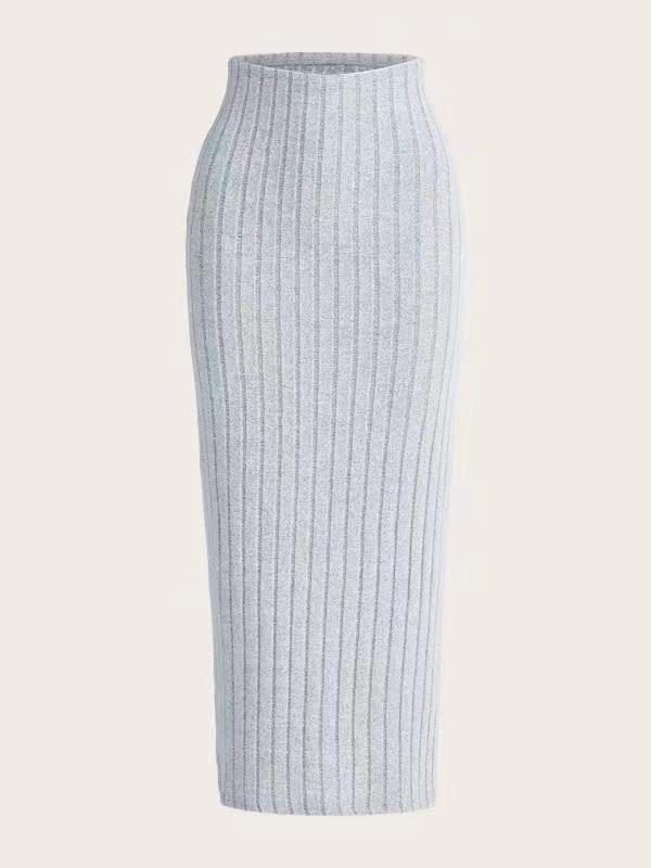 Falda Midi Versátil e Informal Gris Claro para Mujer