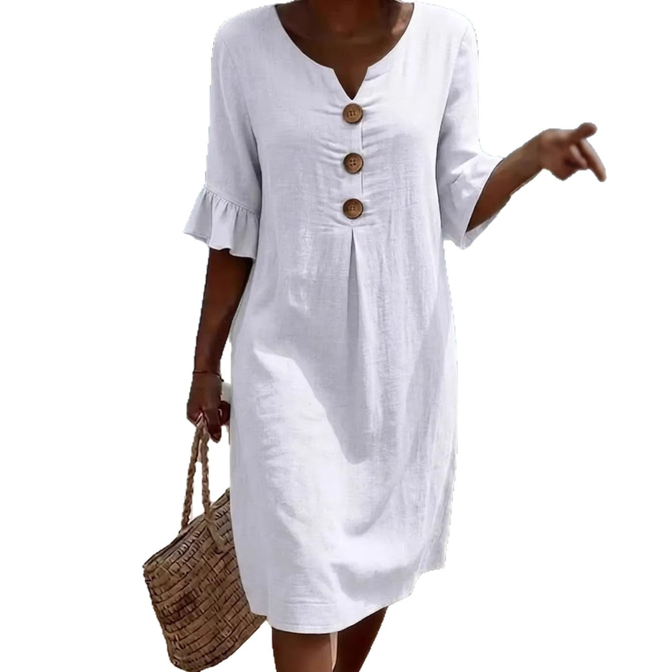 Women's plain solid color cotton dress, ideal for summer.