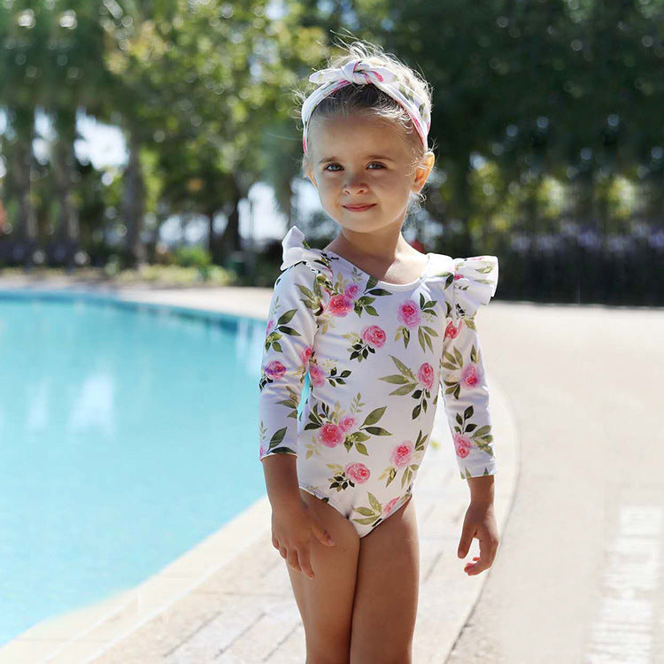 Traje de Baño Una Pieza Floral para Niñas — Bañador Coreano