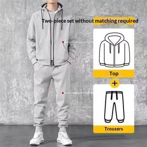Conjunto de suéter con capucha y cremallera holgado para hombre