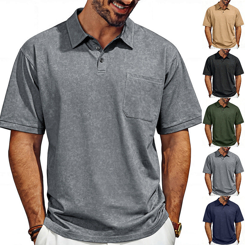 Camiseta polo de manga corta holgada con solapa desgastada para hombre