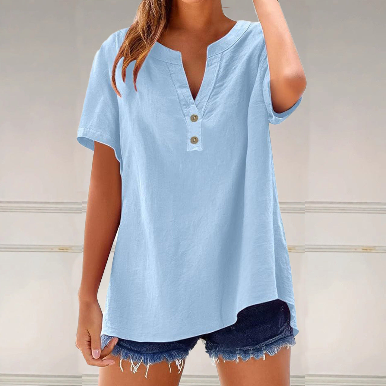 camiseta de mujer de algodón y lino, moderno y versátil.