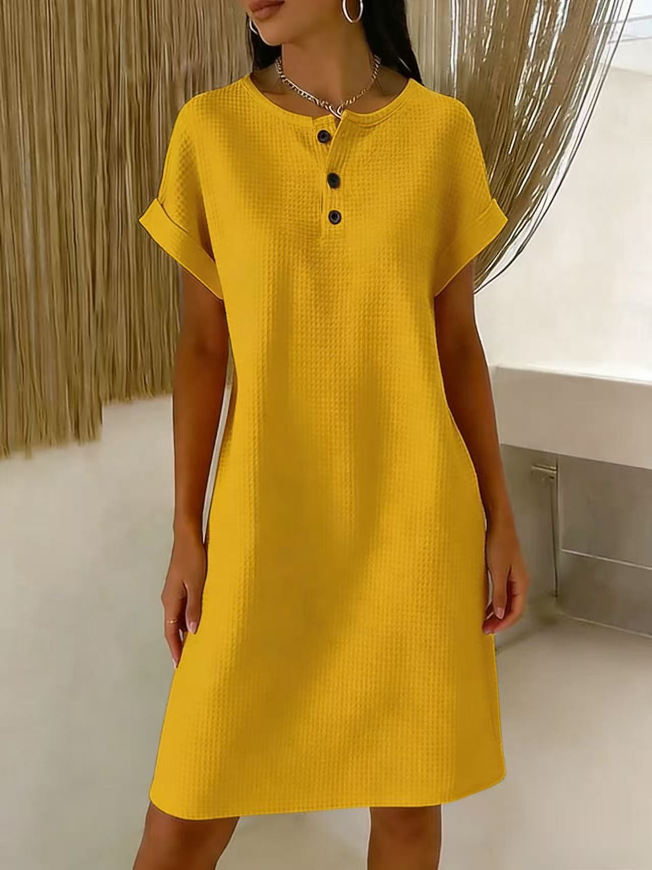 Vestido cómodo de punto gofrado con cuello redondo