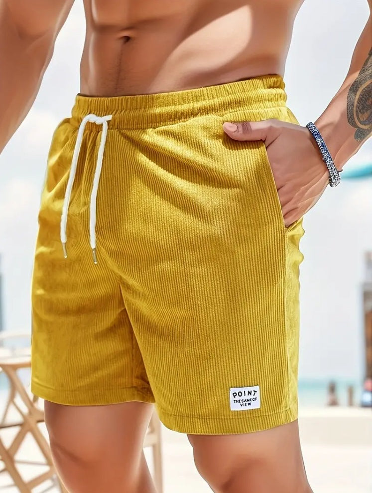 Pantalones cortos de hombre de color liso, con cordones, corte holgado y pierna recta para el verano
