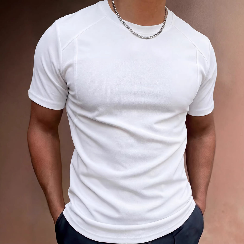 Camiseta Manga Corta Hombre Color Liso — Poliéster Slim Fit