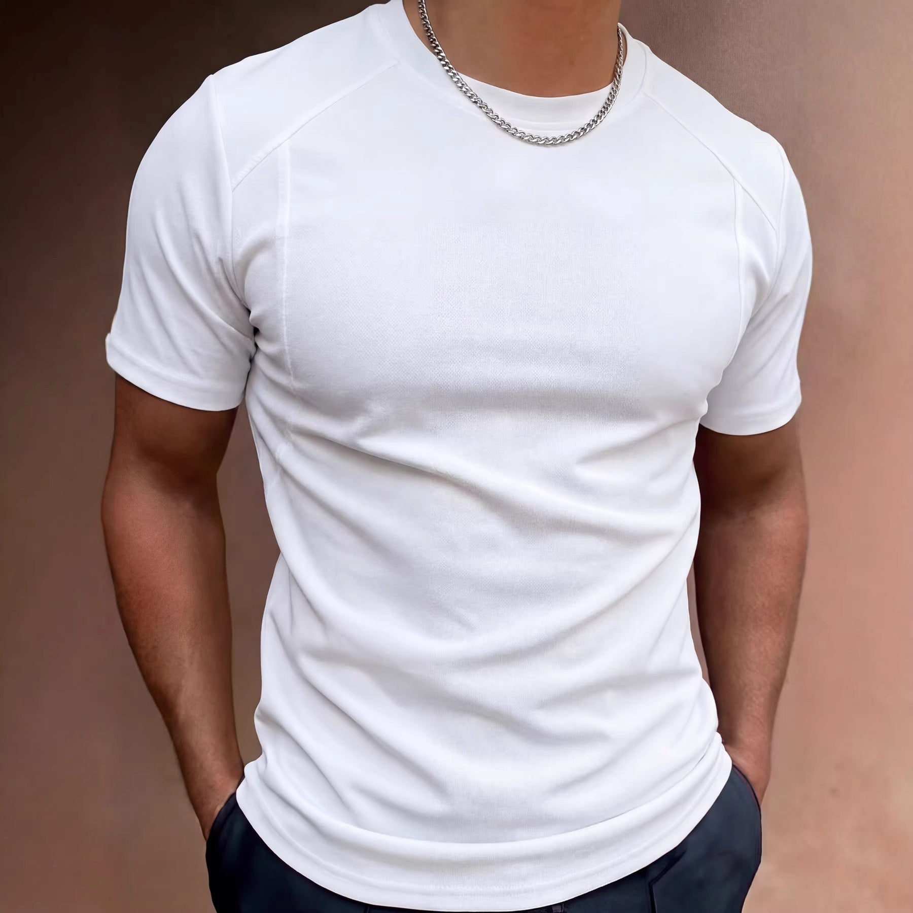 Camiseta Manga Corta Hombre Color Liso — Poliéster Slim Fit
