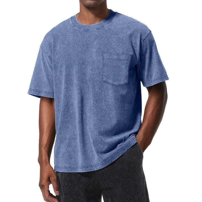 Camiseta de manga corta con cuello redondo, estampado digital 3D y bolsillo estilo retro, que combina con todo.