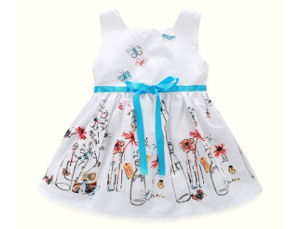 Vestido Princesa Niña Falda Mariposas Estampado Floral Blanco