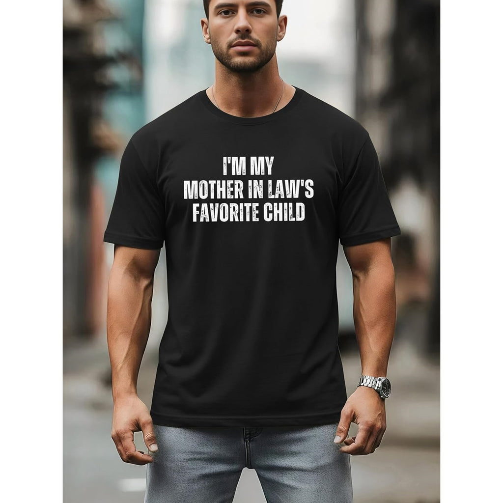 Men's short sleeve T-shirt with humorous letter print.