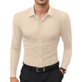 Camisa blanca elástica de manga larga con botones para hombre, tallas grandes.