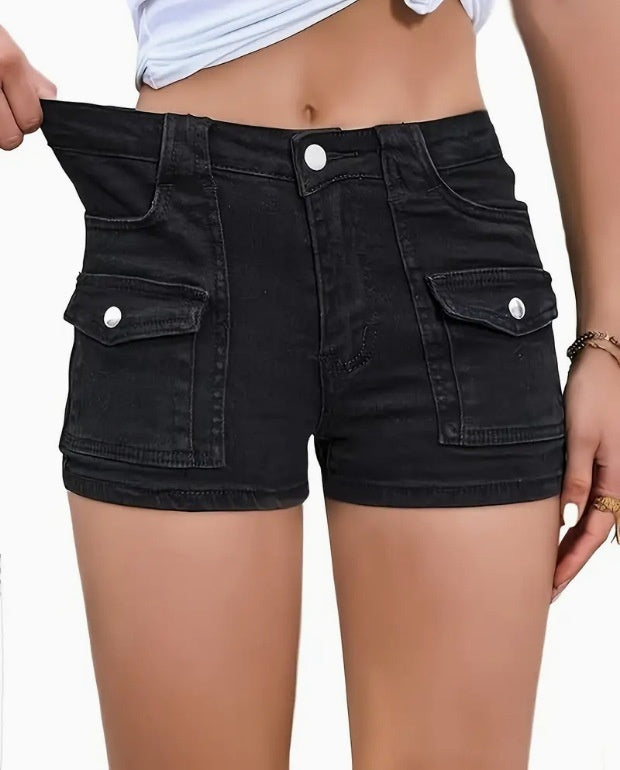 Pantalones cortos vaqueros elásticos multibolsillos para mujer