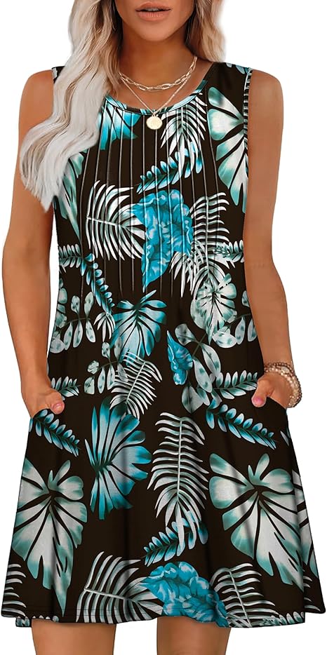 Vestido tipo holgado chaleco informal de cuello redondo sin mangas para vacaciones en la playa