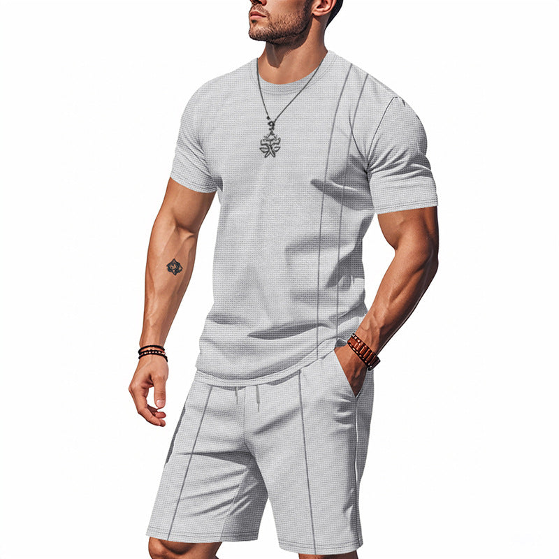 Conjunto de camiseta de manga corta con cuello redondo y pantalón corto para hombre