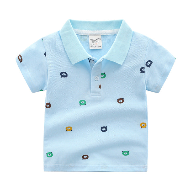 Polo Infantil de Manga Corta con Estampado de Dibujos Animados — Algodón