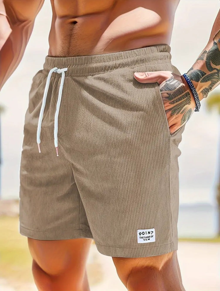 Pantalones cortos de hombre de color liso, con cordones, corte holgado y pierna recta para el verano