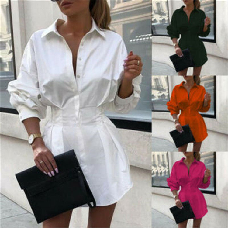 Camisa de Mujer de Color Liso con Botones en la Cintura