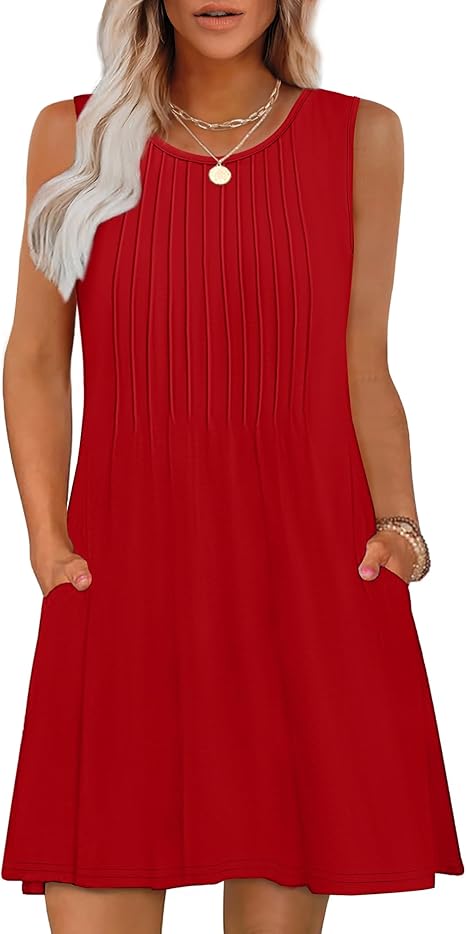 Vestido tipo holgado chaleco informal de cuello redondo sin mangas para vacaciones en la playa