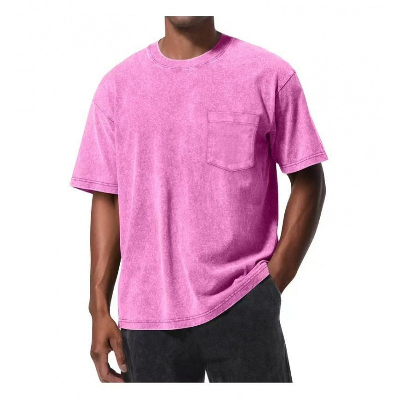 Camiseta de manga corta con cuello redondo, estampado digital 3D y bolsillo estilo retro, que combina con todo.