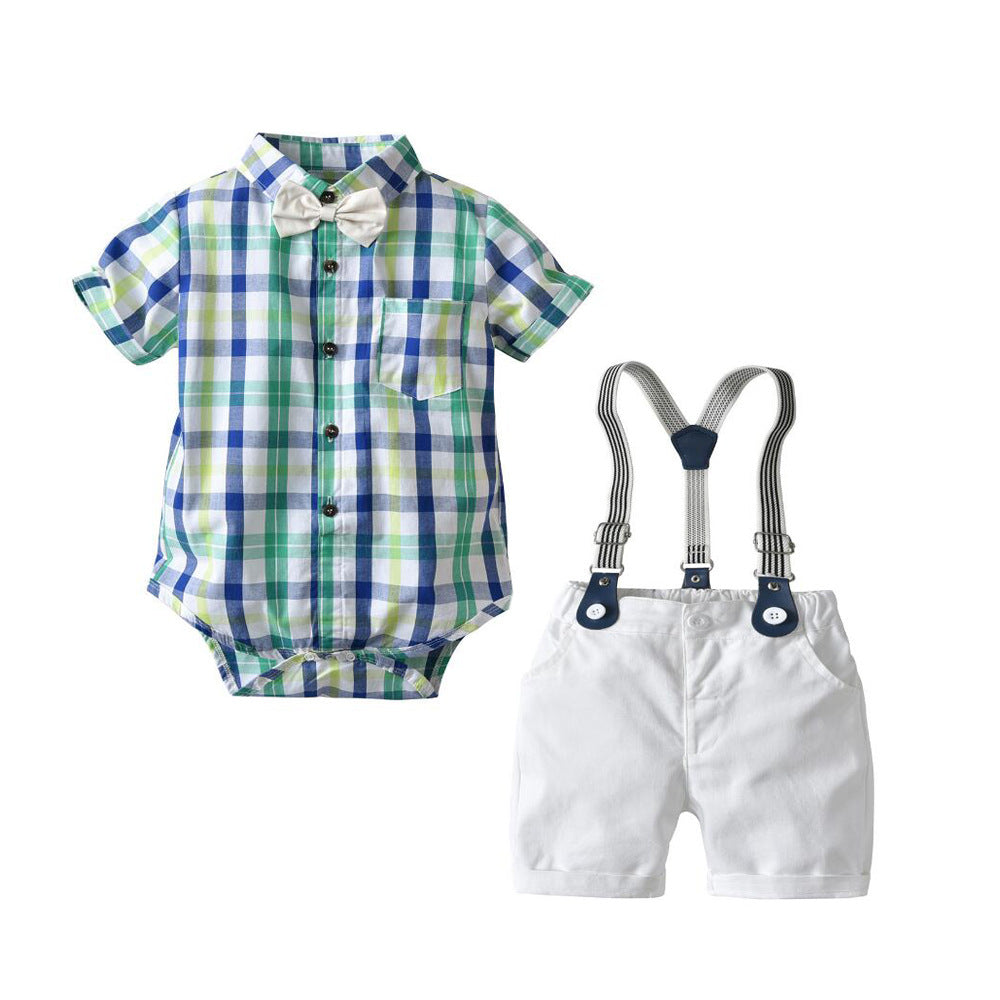 Conjunto de Verano para Bebé Niño: Body de Manga Corta y Peto — Adorable y Cómodo