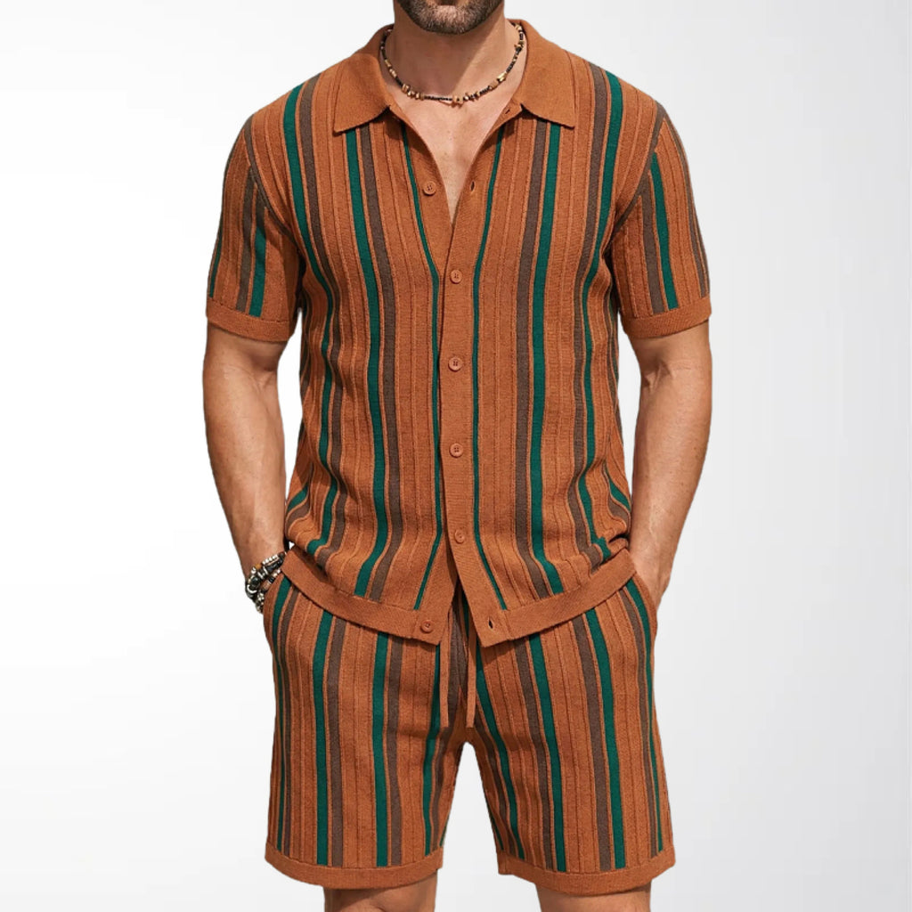 Conjunto informal de dos piezas de punto de manga corta para hombre