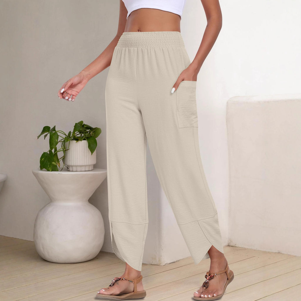 Pantalones cortos holgados de talle alto y color liso con bolsillos laterales, ideales para el verano