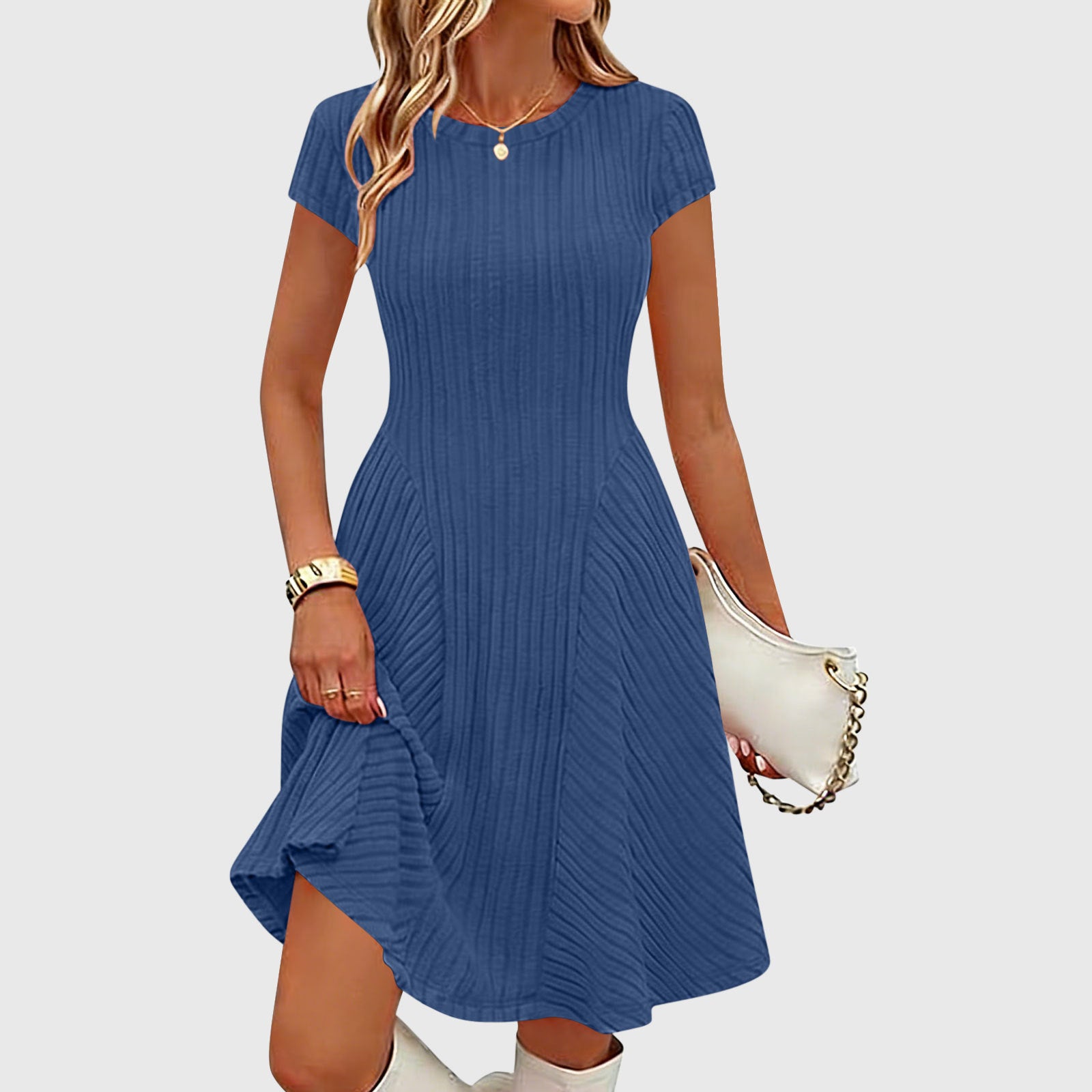 Vestido liso de canalé con cepillado irregular