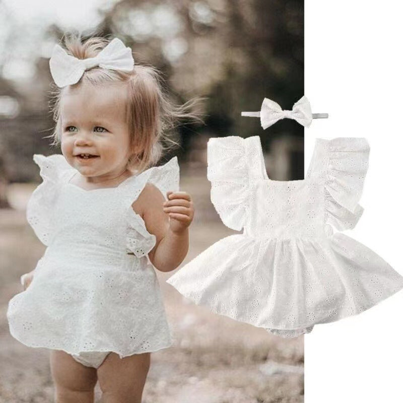 Vestido Tipo Pelele para Bebé Niña — Algodón Color Liso Estilo Princesa