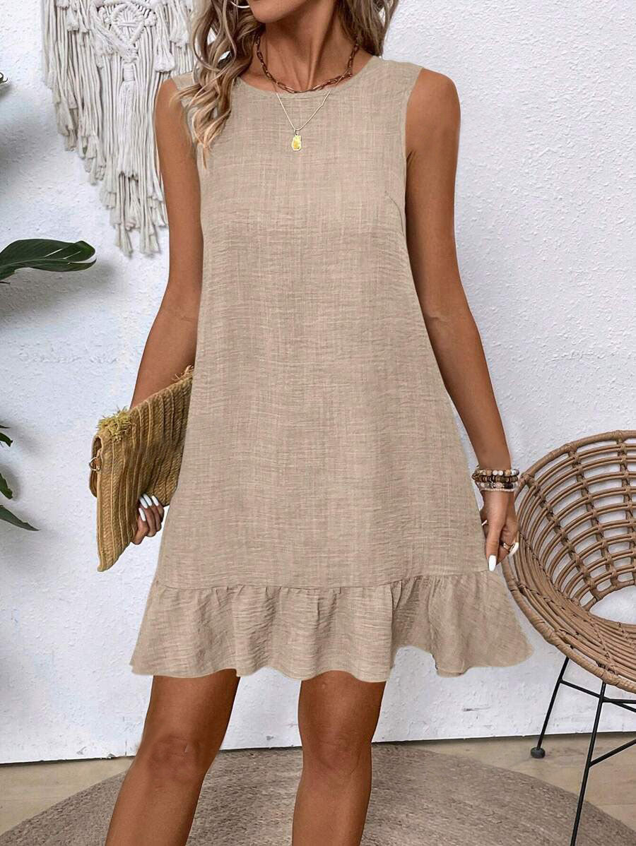 Women's Ruffle Summer Dress, Fashion, Loose, Sleeveless, Straight, Beachwear