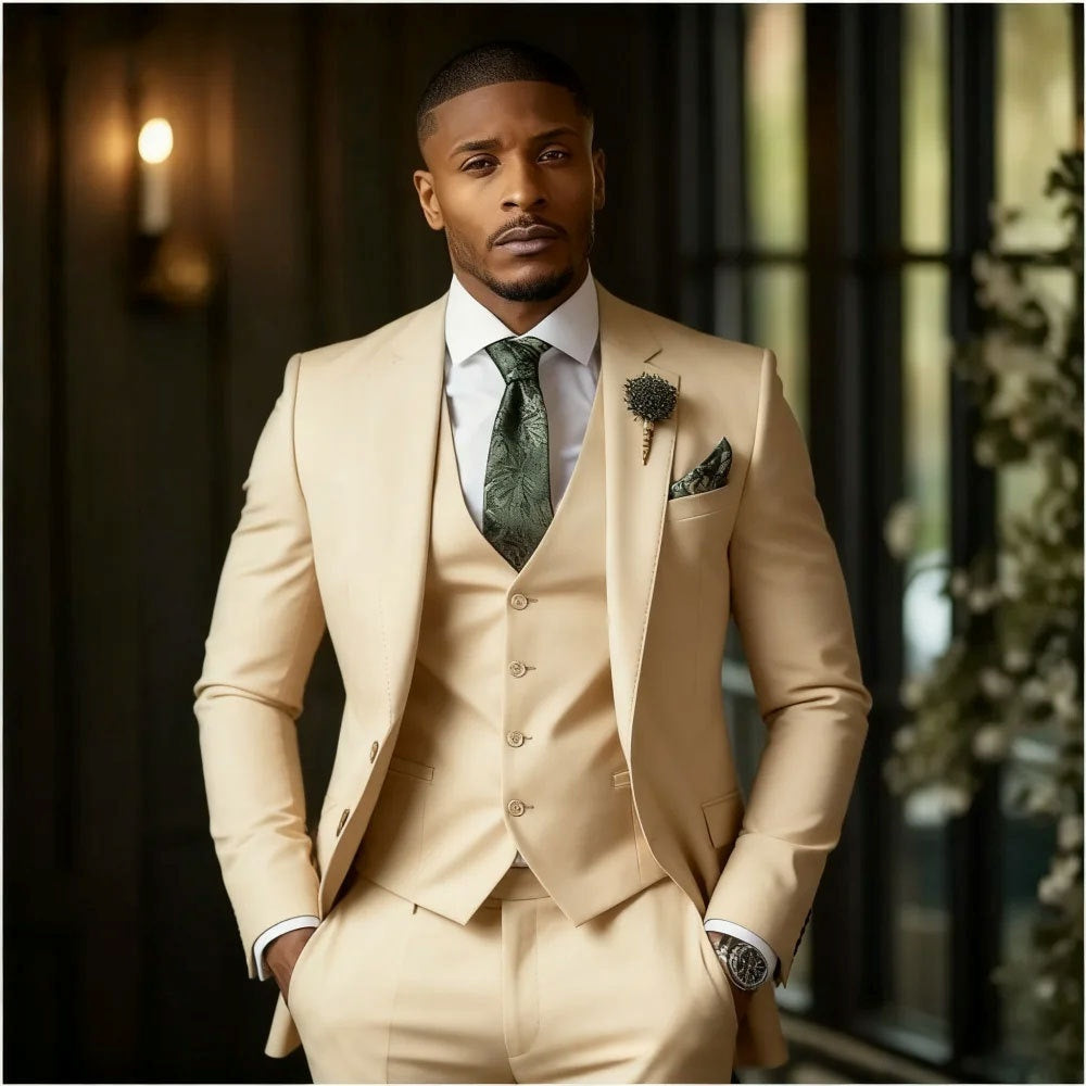 Traje de tres piezas ajustado, informal ya la moda para hombre