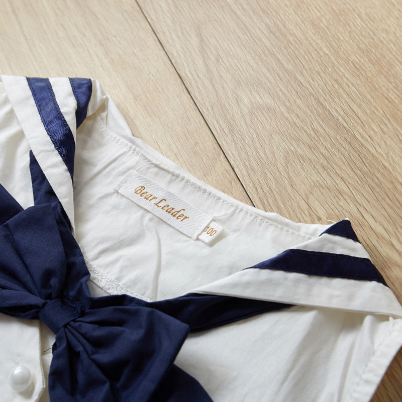 Vestido de Marinera Blanco y Azul Marino para Niñas