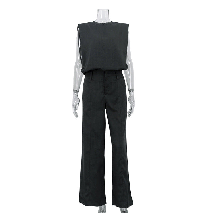 Conjunto Dos Piezas Top Sin Mangas Jersey y Pantalón Holgado para Mujer