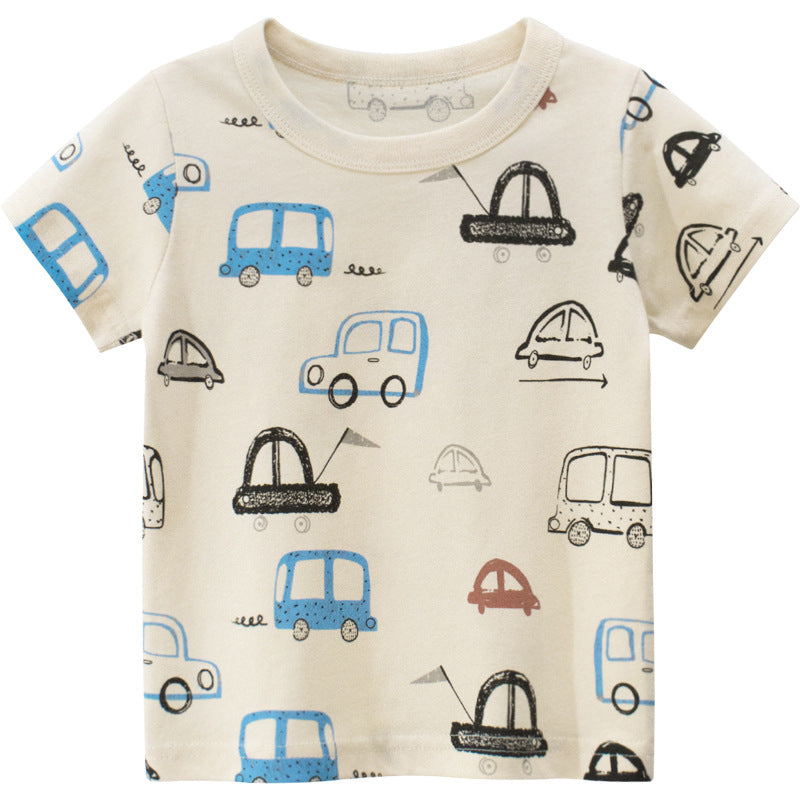 Camiseta de Manga Corta con Estampado de Coches para Niños — Estilo Coreano
