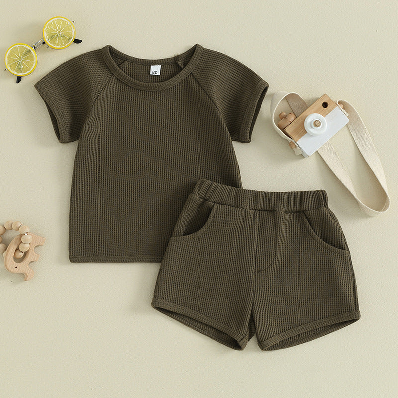 Conjunto Dos Piezas Bebé Manga Corta Tejido Gofrado — Casual