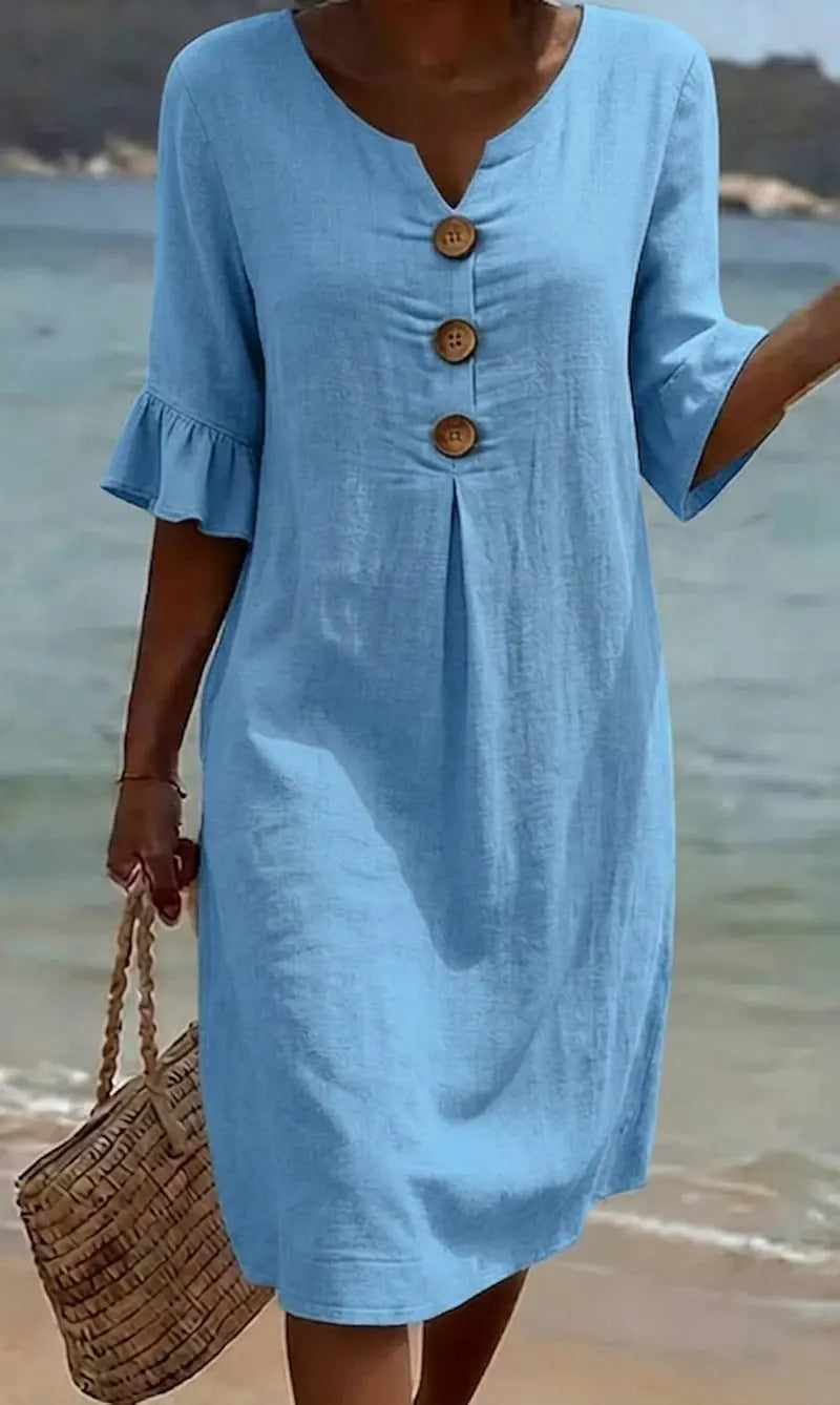 Vestido de algodón liso de color liso para mujer, ideal para el verano.